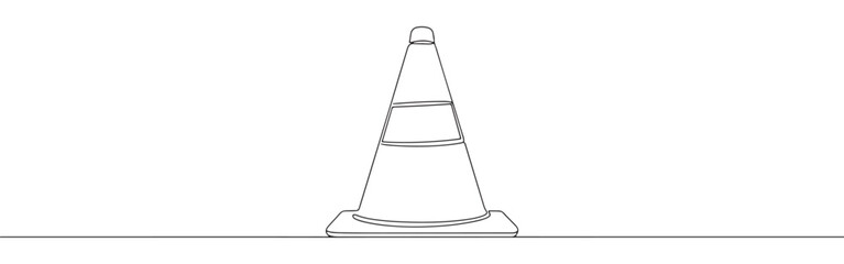 Continuous one thin smooth line simple minimalistic drawing of a traffic cone on a white background