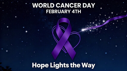 Purple ribbons and love, with the words' Hope Illuminates the Way Forward ', hope and warm support for cancer prevention, public welfare promotion or patient encouragement.
