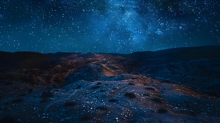 Naklejka premium aerial view of desert landscape at night glow