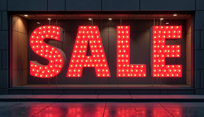 Sale sign illuminated in store window
