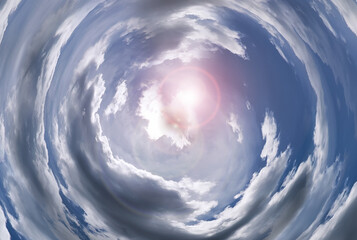 Fototapeta premium Tunnel from clouds background texture watercolor fairy-tale design unusual colorful