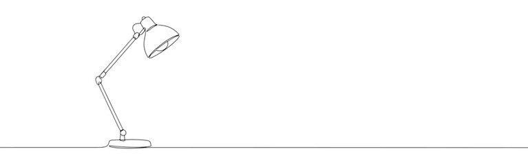 Continuous one thin smooth line simple minimalistic drawing of a desk lamp on a white background