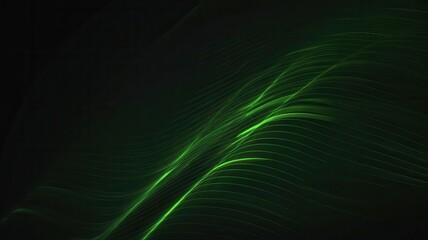 Abstract glowing green fractal patterns resembling a feather or plant on a dark background