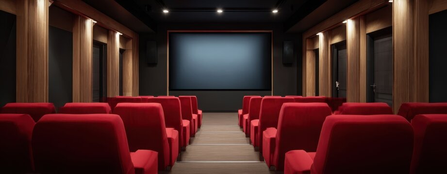 The Cinema Screen and Red Velvet Seats in a Modern Private Screening Room