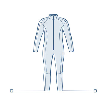 Outline of a skintight diving suit or wetsuit, full body garment with zipper
