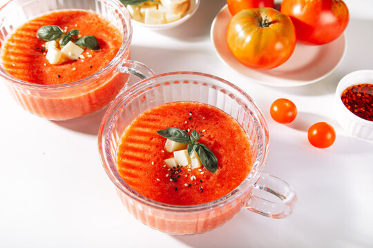 Gazpacho or gaspacho soup. Spanish cold tomato soup.	