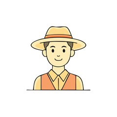 Cartoon Farmer Character with Straw Hat and Vest Illustration