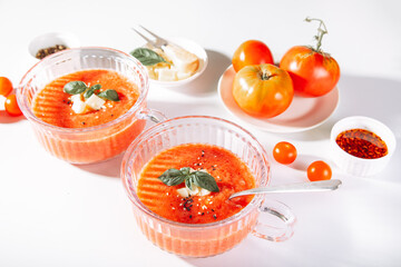 Gazpacho or gaspacho soup. Spanish cold tomato soup.	