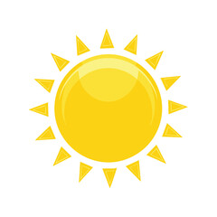Bright yellow glossy sun icon with triangular rays representing warmth and good weather