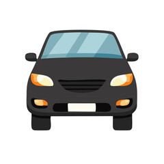 Black car on white vector illustration, transport concept, automotive industry, front view design.