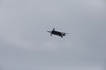 Copter in flight. Drone against the sky.