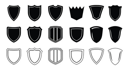 Collection of diverse shield shapes and outlines representing security and protection