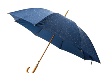 Blue umbrella with water drops isolated on transparent background for protection and fashion