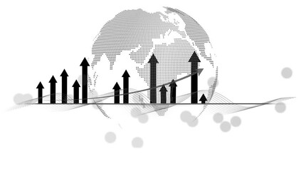 2026 Global Economic Growth Animation on White Background, Animation of a globe with upward arrows and graphs 2026 - Powered by Adobe