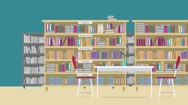 Library Animation | 2D Cartoon Reading Room Scene | Animated Book Library Background Clip