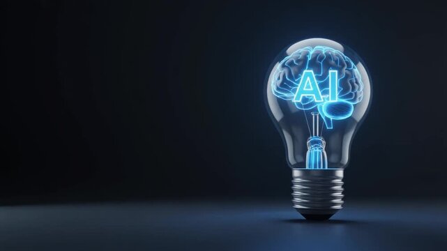 Artificial Intelligence Idea Glowing AI Brain in Light Bulb Symbolizing Digital Innovation and Smart Technology Concept