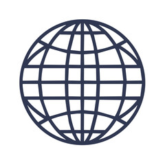 Simple dark blue stylized globe with a network of lines representing global connections