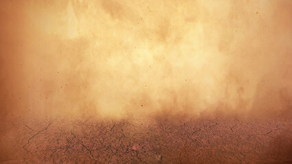 Grungy desert landscape with cracked earth, dust, and haze creating a desolate background. Extreme weather background