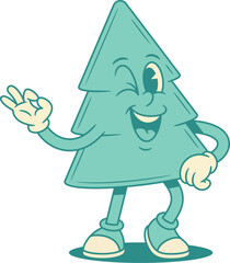 Cheerful happy green fir tree Christmas cartoon character ok gesture contoured vector flat illustration. Smiling cute spruce natural plant mascot positive emotion okay good alright gesturing