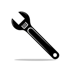 Obraz premium Black adjustable wrench tool illustration for repair and maintenance service icon