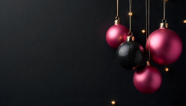 Festive Christmas Ornaments Hanging Against a Dark Background with Subtle Lights for Celebration