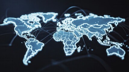 Glowing blue world map with interconnected lines representing global connections and networks