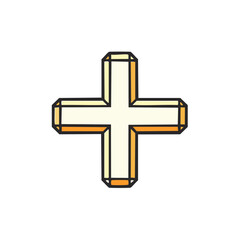 Obraz premium Hand drawn cartoon style 3D plus sign icon with orange outline for addition and positive symbols