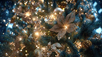 Christmas tree glittering with sparkling lights and ornaments