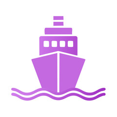 Obraz premium Purple gradient cruise ship icon sailing on stylized waves front view illustration