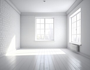 Bright, all-white room with windows. Simple and minimal
