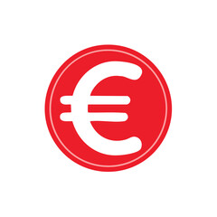 Obraz premium Bright Red Euro Symbol Coin Design Isolated on White Background for Finance and Economy