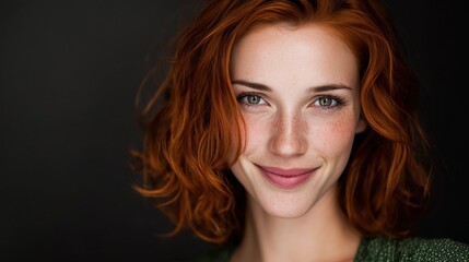 Fototapeta premium Smiling redhead woman studio portrait
