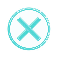 Fototapeta premium Teal X cross symbol in a circle for error delete or wrong decision icon graphic