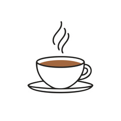 Steaming coffee cup and saucer icon illustration. Hot beverage concept.