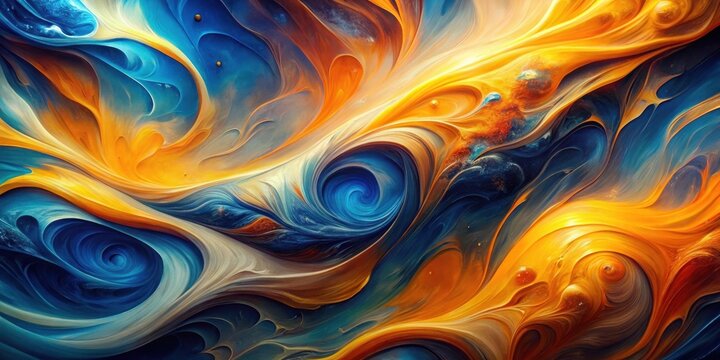 Abstract swirling vibrant hues of blue and gold creating a cosmic dreamscape