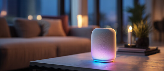 Smart speaker glows in modern living room