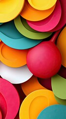 An abstract composition featuring overlapping colorful shapes in various bright colors. The image is a vibrant and eye-catching design.