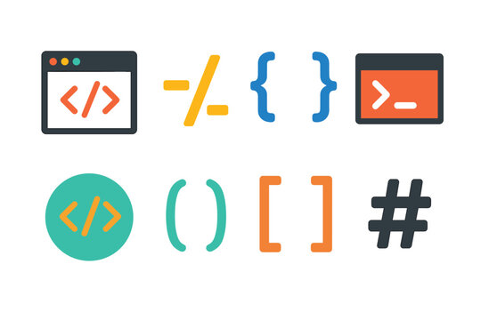 Programming and coding symbols set for web development design projects