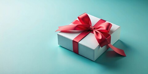 A light blue present box adorned with a vibrant crimson ribbon, a delightful symbol of gifting and celebration, perfect for conveying joy and appreciation