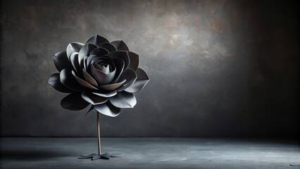 Dark Metal Rose on a Gray Surface, a Still Life Study of Elegant Industrial Design