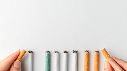 Two Hands Snapping Cigarettes in Half on a White Background Demonstrating a Choice Against Smoking and a Healthy Lifestyle Decision