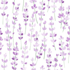 Elegant lavender seamless pattern. Lavender flowers hand drawn with watercolor. Floral lavender background for textile, fabric, clothing, packaging