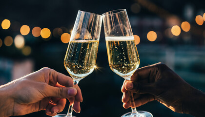 Hand holding glasses of champagne