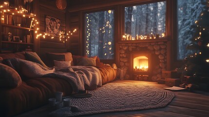 Cozy celebration mood with soft light and pine accents