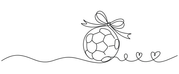 Obraz premium Minimalist Line Art of a Soccer Ball with a Ribbon and Hearts football sport