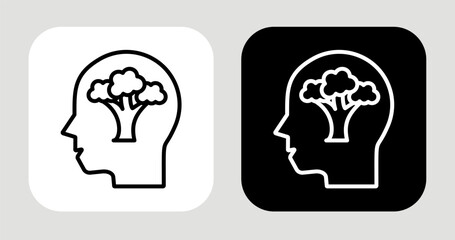 Mental Tree Icon In Black and White Line Style