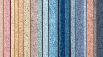 Colorful vertical wooden planks, the image evokes a sense of tranquility with soft pastel hues
