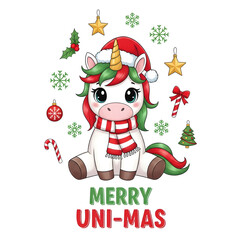Cute unicorn set, Cute Christmas Unicorn Illustration