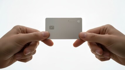 Person holding a blank silver payment card