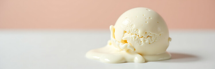 scoop creamy vanilla ice cream sits atop minimalist setting soft focus blur highlighting smooth white